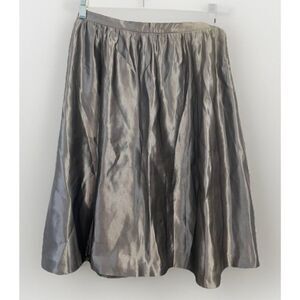 WDNY Silk Linen Iridescent Silver Midi Knee Length Skirt 8 Waist Gala Party    Q